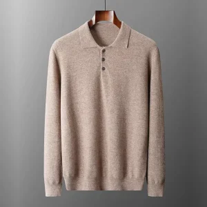 Factory Design Men Cashmere Sweater Solid Color Shirt Collar Button Wool Knit Pullover