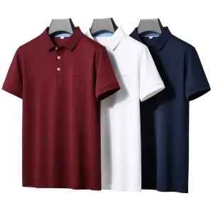 Factory Direct Summer Men’s POLO Ice Silk T Shirt Young Middle Aged Plus Size Short Sleeved Embroidered Lapel Knitted Solid