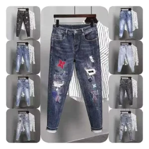 Factory Directly Designers Blue Jeans Men and Women Ripped Skinny Stretch Denim Pants Slim