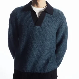 Factory Men Long Polo Style Knitted Custom Cotton Polo Sweater Men’s Knitwear