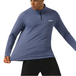 Factory Men’s Breathable Quarter Zip Compression T Shirt Plus Size Autumn Crewneck Casual Activewear Spandex Polyester