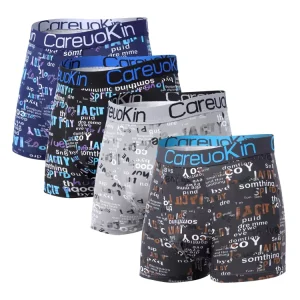 Factory Men’s Polyester Boxer Briefs Super Fat Plus Size Fashion Letter Print Mid Rise Flat Waistband Boxers