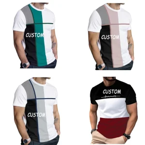 Factory OEM Color Block Polyester Embroidered Custom Logo T-Shirt Unisex Short Sleeve Graphic Print Blank T-shirts for Men