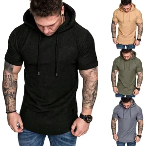 Factory Summer Hooded T-shirt Men’s Solid Color Large Size Loose Men’s Short-sleeved T-shirt Hoodie