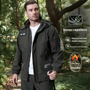Fall Winter Breathable Fleece Lined Thickened Windproof Waterproof Hiking Suit Zipper Closure Cold Resistant Warm Durable