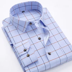 Fashion Casual Men’s Long Sleeve Shirts Classic Print Youth Slim Shirt
