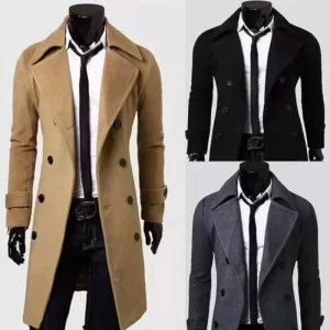 Fashion Coat Men Wool Coat Winter Warm Solid Long Trench Jacket Breasted Business Casual Overcoat Male Woolen Coat
