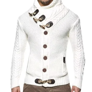 Fashion Design Warm Knit European and American Men Cotton High Neck Jacket Sweater Knitwear With Button
