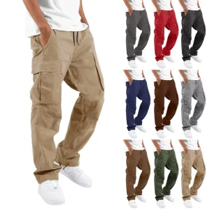 Fashion Drawstring Men Multi Pocket Cargo Pants Spring and Autumn Men’s Overalls Cargo Pant European and American