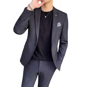 Fashion Elegant Slim Solid Color Men’s Blazer 2 Piece Set Business Wedding Suit Plus Size M-4XL