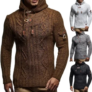 Fashion Knitted Pullover Sweaters Winter Warm Men’s Long Sleeve Slim Fit Hooded Sweater