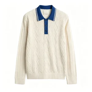 Fashion Long Sleeve Knitted Men’s Sweater Cable Knit Polo Sweater Knitwear with Button