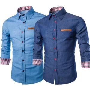 Fashion Men Denim Jeans Shirt Casual Autumn Long Sleeve Slim Fit Cotton Tops Shirts for Men Daily Men Top