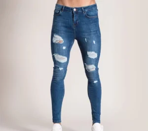 Fashion Men Jeans Skinny Ripped Distressed Tight Sexy Pencil Pants Mens Stretchy Denim Jeans Trousers