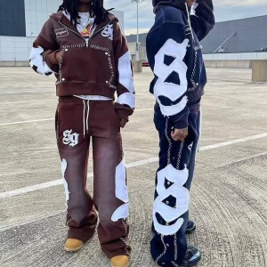 Fashion Men Knitted 500 Gsm 100% Cotton Thick Hoody Manufacturer Patch 450Gsm Stitch Men’s Tracksuit Sweatpants Hoodies Set