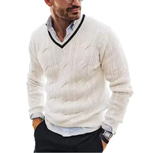Fashion Men’s Anti Wrinkle Pullover Sweater V Neck Soft Warm Autumn Front Logo Jumper Knitted