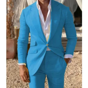 Fashion Men’s Suits Notched Lapel Single Breasted Casual Tuxedos 2 Piece Groomsman Blazer Suit Jacket+Pant