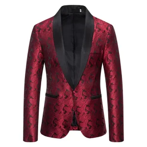 Fashion Red Cashew Flower Men’s Blazer Autumn Long Sleeve Wedding Party Dress Jackets Business Work Male Blazers
