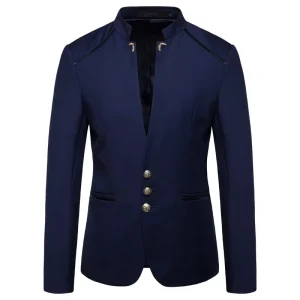 Fashion Standing Collar Mens Business Blazer Slim Zhongshan Suit Single breasted Solid Color Men’s Blazer Coat