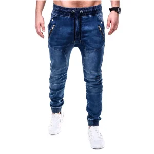 Fashion Street Tapered Pants Jeans Slim Fit Men’s Casual Sports Stacked Drawstring Jeans Mens Stacked Sweatpants