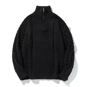 Fashion Style Men’s Knitted Sweater Long Sleeve Loose Fit Half Zip Thickened Pullover Unisex Couple