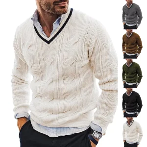 Fashion V Neck Long Sleeve Knit Men Clothes Knitwear Pullover Streetwear Winter Plus Size Men’s Sweaters