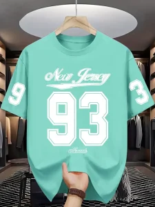 Fashionable Code Men’s T Shirt Plus Size Stylish Top Casual Sports Design Letter Number Print Breathable Elastic Fab