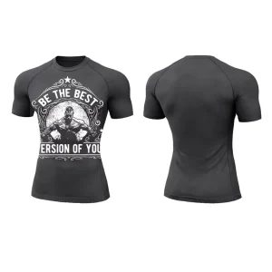 Fast Delivery Custom Size Sporty Gym Sport Men’s Tight Top Breathable Heat Transfer Printing Athletic Compression Tee for Gym