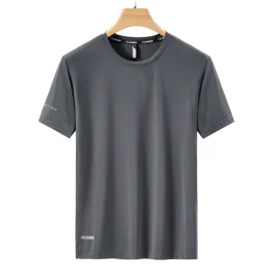 Fast Drying Mesh Hollow Ice Silk Sportswear with Screen Printing Loose Plus Size Half Sleeved Top Men’s T-shirt
