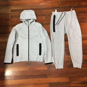 Fenfa Oversize Two Piece Men’s Sports Athletic Zipper Hoodie Jogging Pants High Quality Fleece Breathable Patchwork