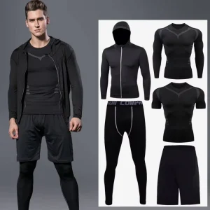 Fitness Wear Men’s Jogging Thermo Underwear Training Tight Compression Sportswear Men Fitness Clothing Custom Gym Five Piece Set