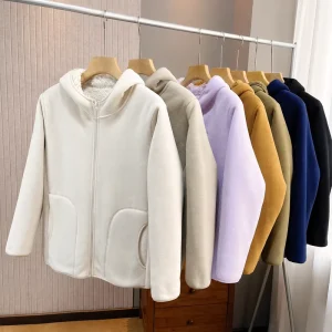 Fleece Solid Pattern Custom Winter Men’s Jacket With Neck Embroidered Logo Hooded