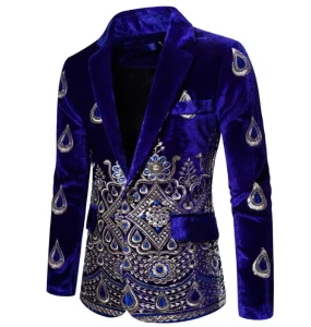 Floral Embroidery Wedding Suits for Men Luxury Velvet Formal Slim Fit Single Button Mens Party Wear Business Suit Jacket