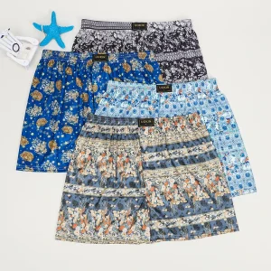 Floral Print Boxer Shorts 100% Polyester Bohemian Style Striped Mens Summer Loose Shorts Homme