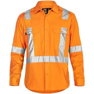 Fluorescent Orange Reflective Hi Visibility Men’s Shirt Customizable Nighttime Safety Wear Breathable Workwear