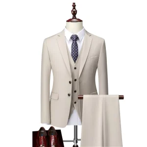 Formal Business Mens Suit Three Piece Groom Wedding Dress Solid Color Suit Korean Coat for Men Men’s Complete Suit