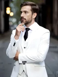 Formal Men Suit Anti Wrinkle Wedding Party Prom Business Tuxedos Three Piece White Suit