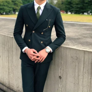 Formal Men Suits 2 Pieces Casual Office Suit Slim Fit Business Peaked Lapel Suit Set for Men