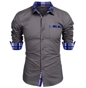 Formal Men’s Shirt Long Sleeved Patchwork Plaid Autumn European and American Casual Men’s Shirts