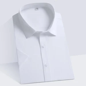 Formal Men’s Spring Casual Breathable Yarn Dyed Anti Pilling Short Sleeve Business Shirt Stretch Turn down Collar