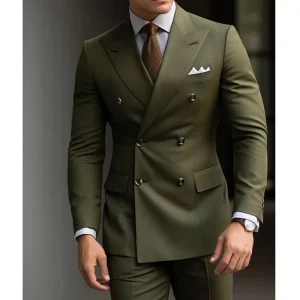Formal Men’s Suits Army Green Slim Fit Regular Length 2 Piece Jacket Pants Luxury Blazer Full Set Chic Costume Homme