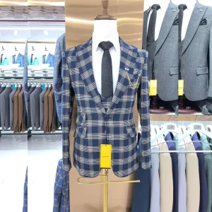 Formal Men’s Suits High Quality for Wedding Slim Fit One Button Lapel Prom 3 Piece Jacket Pants Vest Full Set Blazer