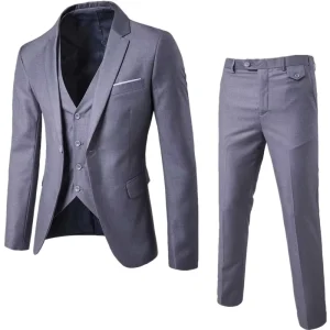 Formal Suit 3 Pcs Blazer Vest Pants Slim Fit 1 button Men’S Suits Tuxedo for Wedding Office Business