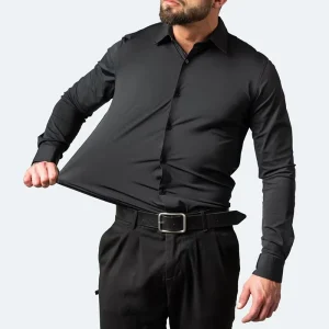 Four-Sided Elastic Non-Ironing Mercerized Vertical Men’s Casual Long-Sleeved Shirt