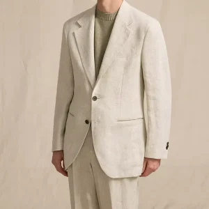 French 100% Linen Breathable Casual Single Breasted Notch Lapel Light Shoulder Blazer Trouser 2 Pieces Set Men’s Suit
