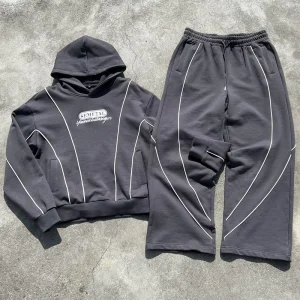 French Terry Boxy Baggy Hoodie and Sweatpants Set Custom Embroidered Oversized Men’s Sports Tracksuit
