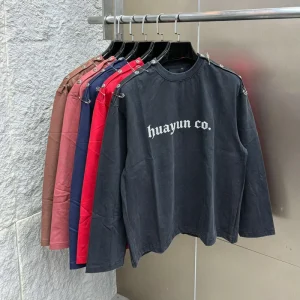Full Cotton High Quality T Shirt Long Sleeves Custom Street Wear Vintage Acid Wash Men’s T Shirts