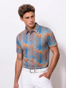 Full Customize Service Sublimation Printed Moisture Wicking Quick Dry Four-Way Stretch Breathable Golf Polo Shirt Men’s