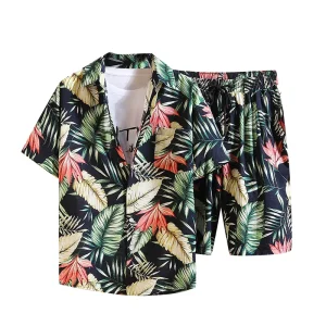 Full Printed Summer Casual Hawaiian Shirt and Shorts Two Piece Suit Men’s Short Sleeve Hawaiian Beach Set