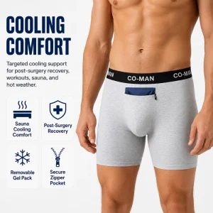 Functional Underwear Secure Zipper Pocket Removable Gel Pack Sauna Cooling Post Surgery Workout Heat Relief Boxer Briefs